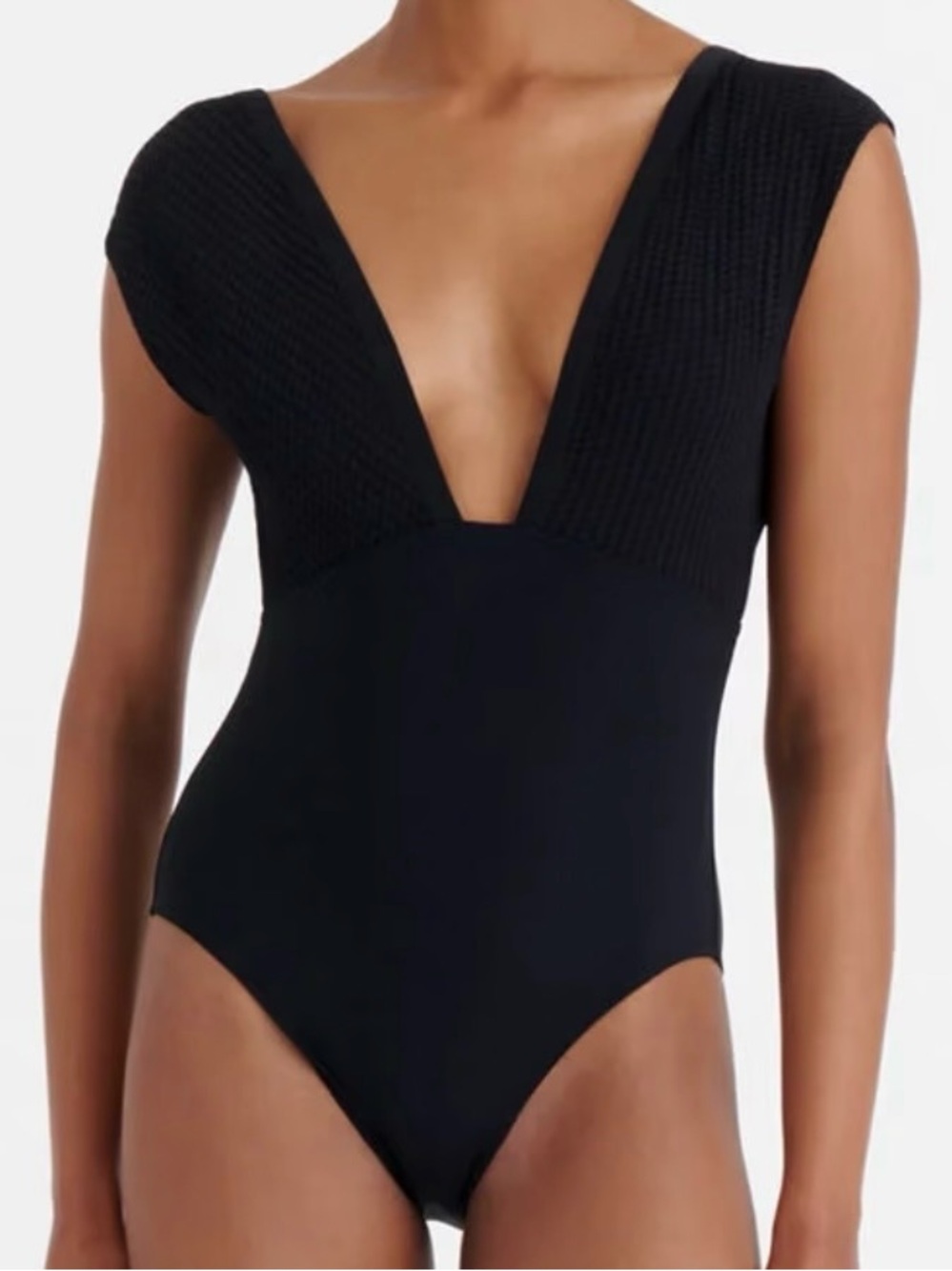 TOUCHÉ Deep V Black One-Piece Swimsuit NWT